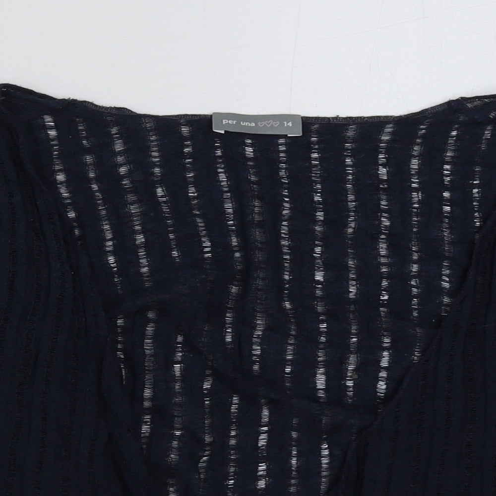 Marks and Spencer Womens Blue V-Neck Polyester Cardigan Jumper Size 14