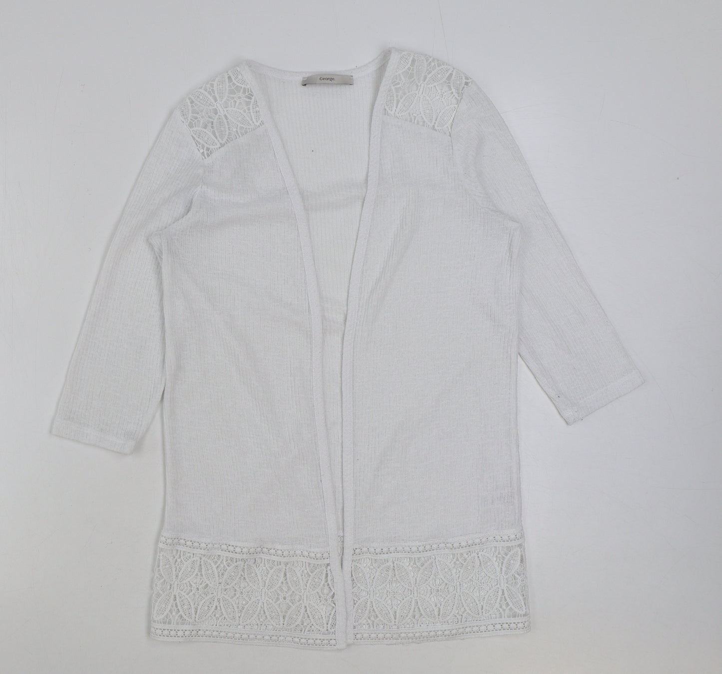 George Womens White V-Neck Polyester Cardigan Jumper Size 8 - Lace Detail