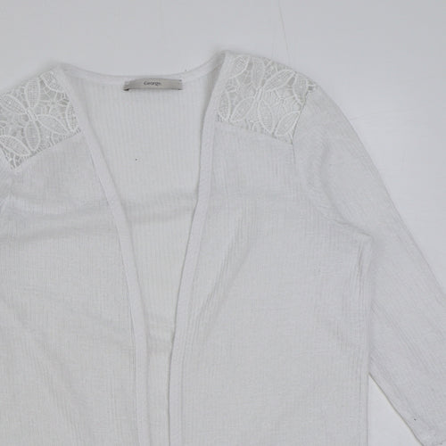 George Womens White V-Neck Polyester Cardigan Jumper Size 8 - Lace Detail