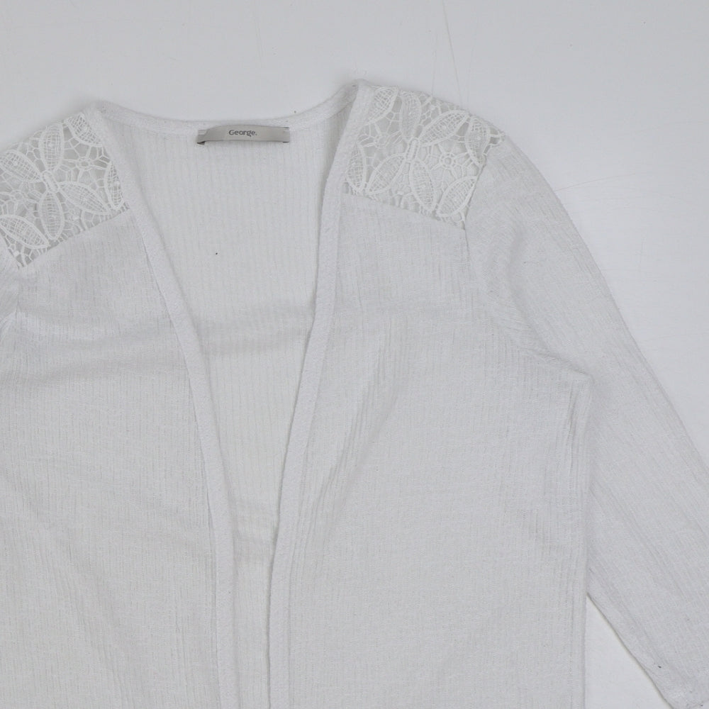 George Womens White V-Neck Polyester Cardigan Jumper Size 8 - Lace Detail