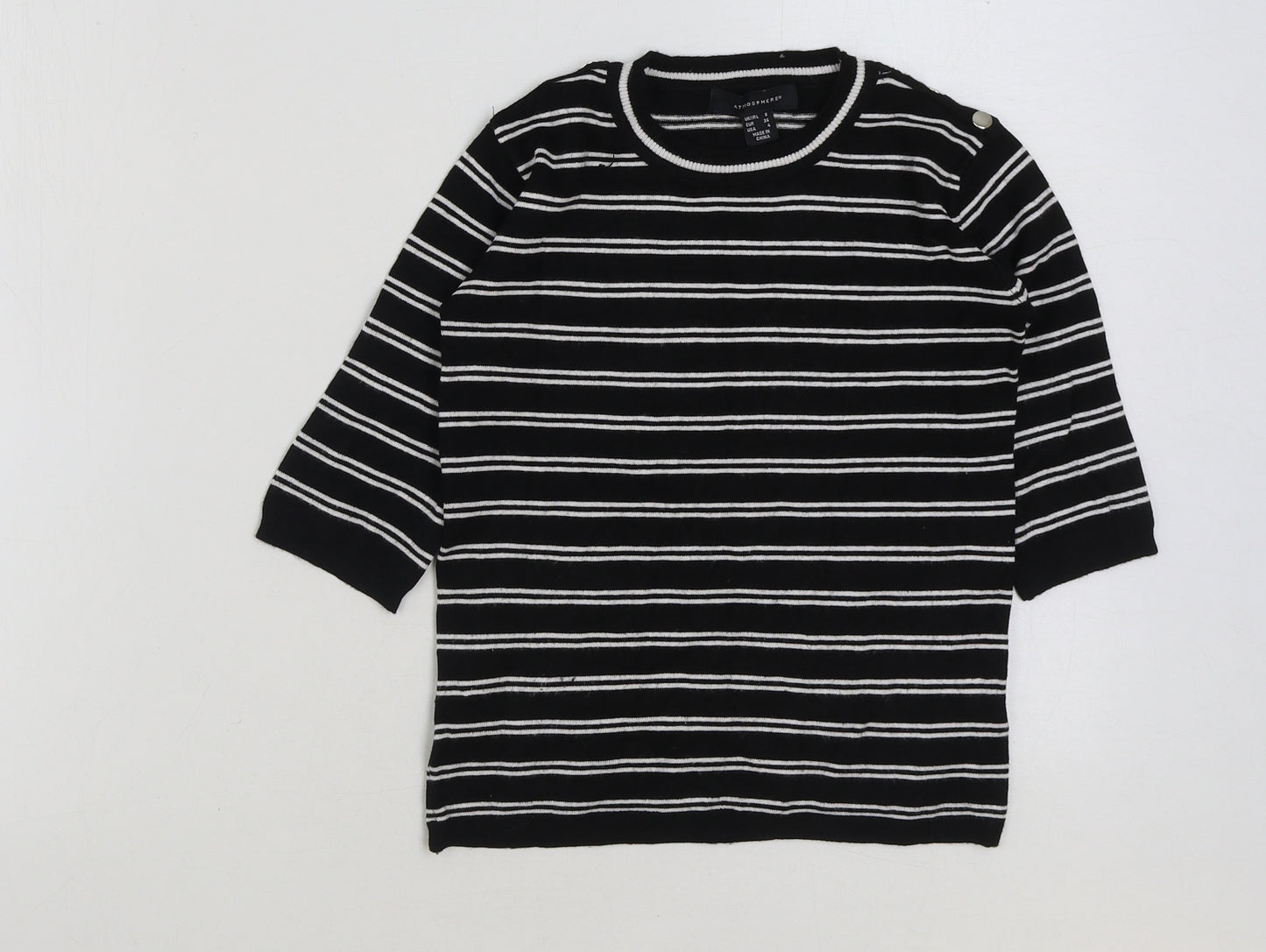 Atmosphere Womens Black Striped Viscose Basic T-Shirt Size 8 Round Neck
