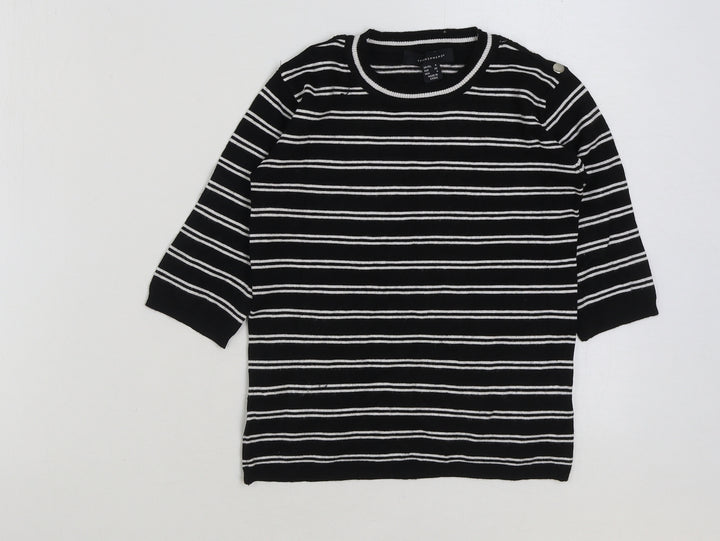Atmosphere Womens Black Striped Viscose Basic T-Shirt Size 8 Round Neck