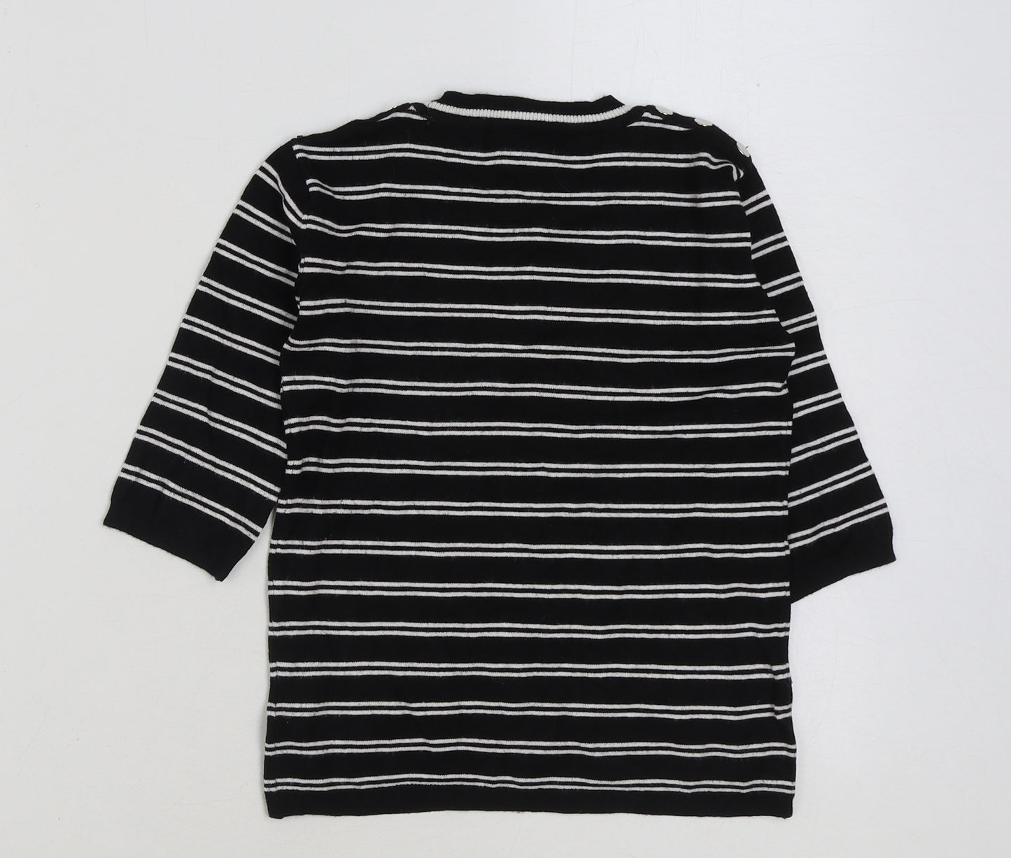 Atmosphere Womens Black Striped Viscose Basic T-Shirt Size 8 Round Neck
