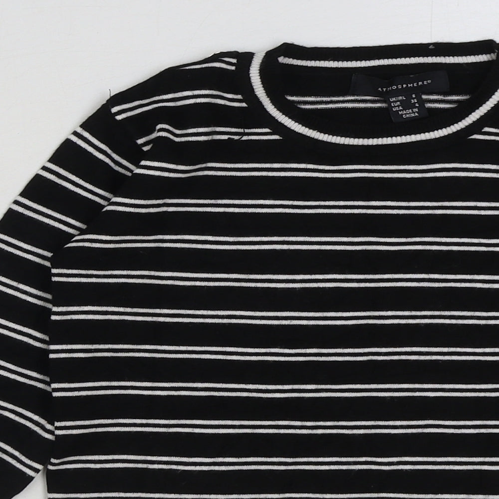 Atmosphere Womens Black Striped Viscose Basic T-Shirt Size 8 Round Neck