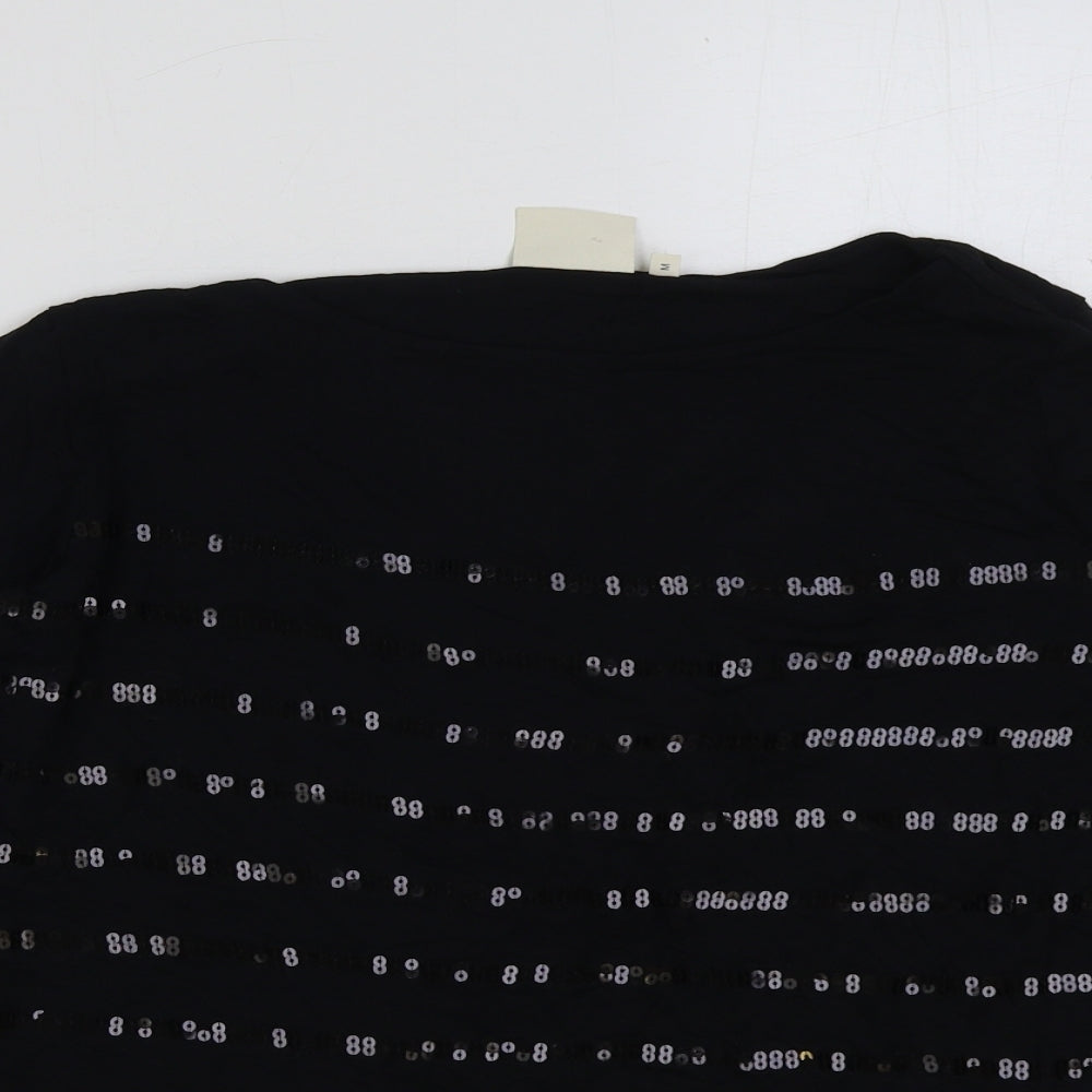 vackney Womens Black Viscose Basic T-Shirt Size M Round Neck