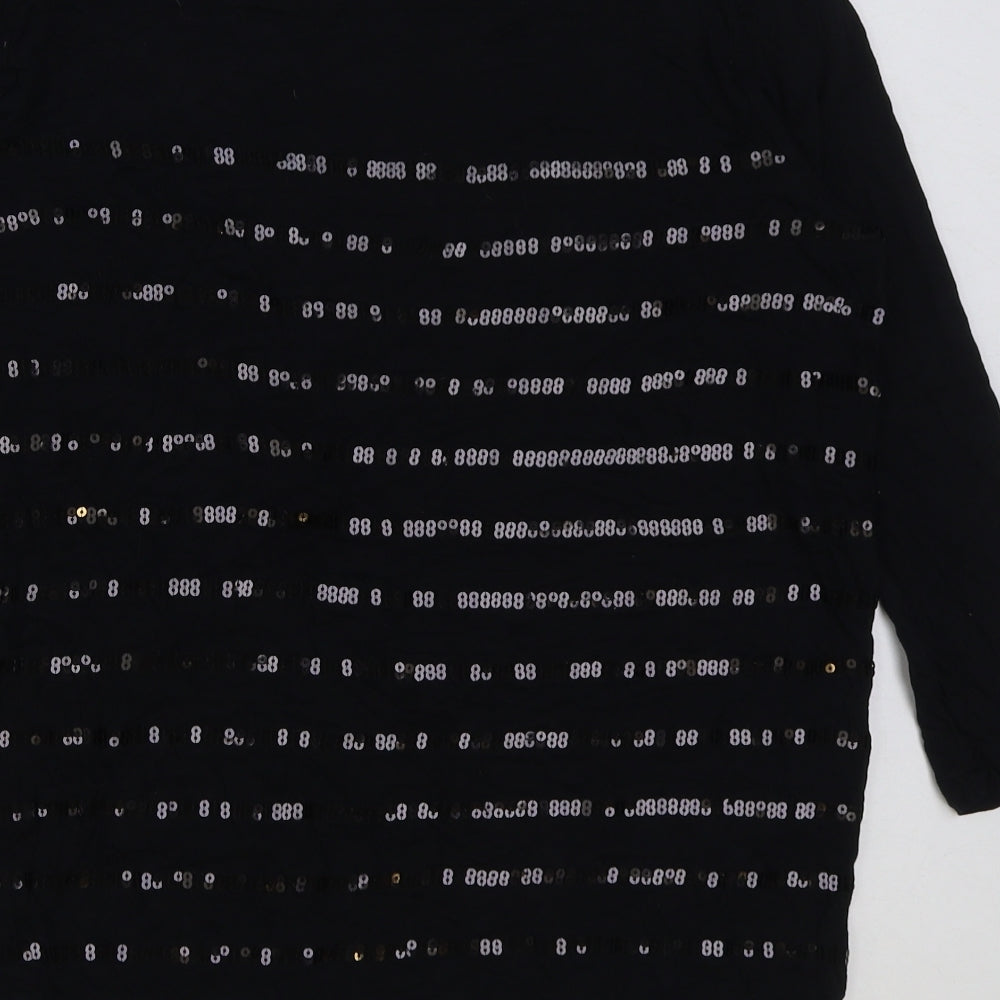 vackney Womens Black Viscose Basic T-Shirt Size M Round Neck