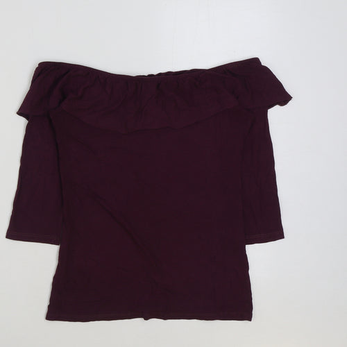 F&F Womens Purple Polyester Basic Blouse Size 10 Off the Shoulder