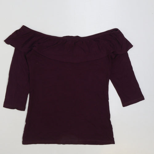 F&F Womens Purple Polyester Basic Blouse Size 10 Off the Shoulder