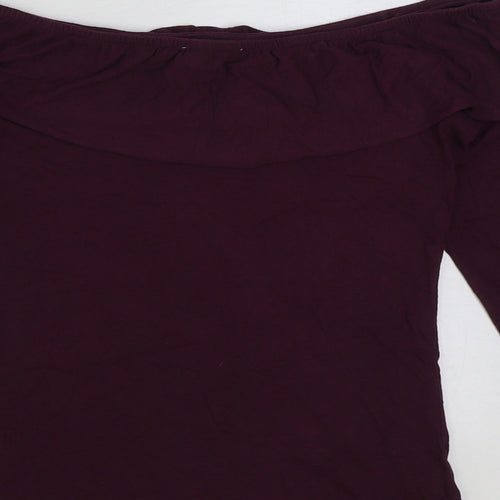 F&F Womens Purple Polyester Basic Blouse Size 10 Off the Shoulder