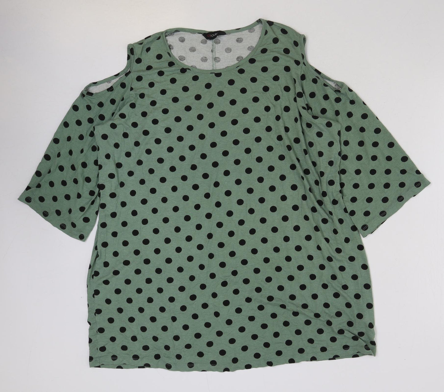 Yours Womens Green Polka Dot Viscose Basic T-Shirt Size 18 Round Neck - Cut Out