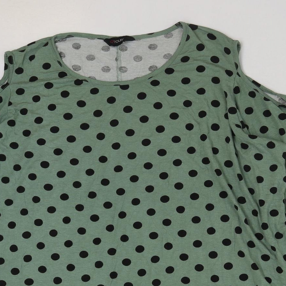 Yours Womens Green Polka Dot Viscose Basic T-Shirt Size 18 Round Neck - Cut Out