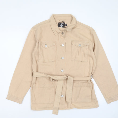 Boohoo Womens Beige Cotton Basic Button-Up Size 12 Collared