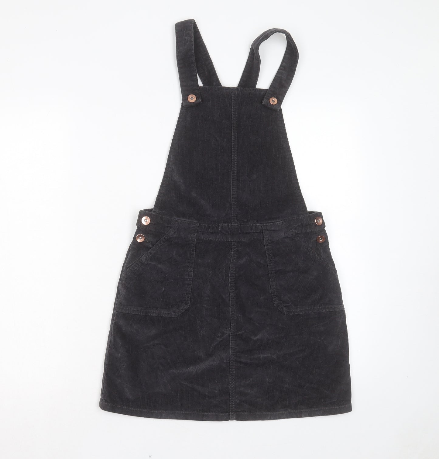 George Girls Grey Cotton Pinafore/Dungaree Dress Size 12-13 Years Square Neck Button