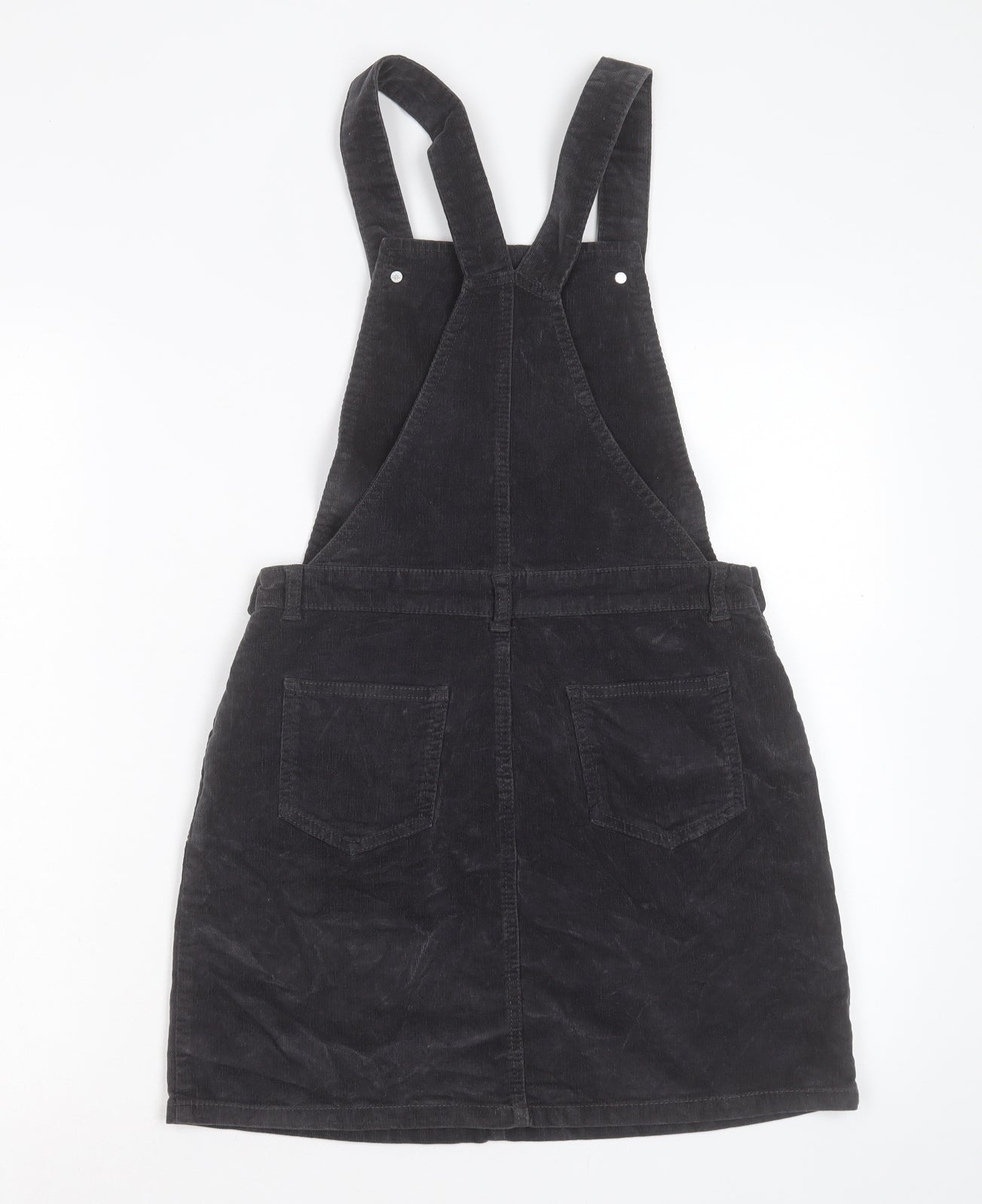George Girls Grey Cotton Pinafore/Dungaree Dress Size 12-13 Years Square Neck Button