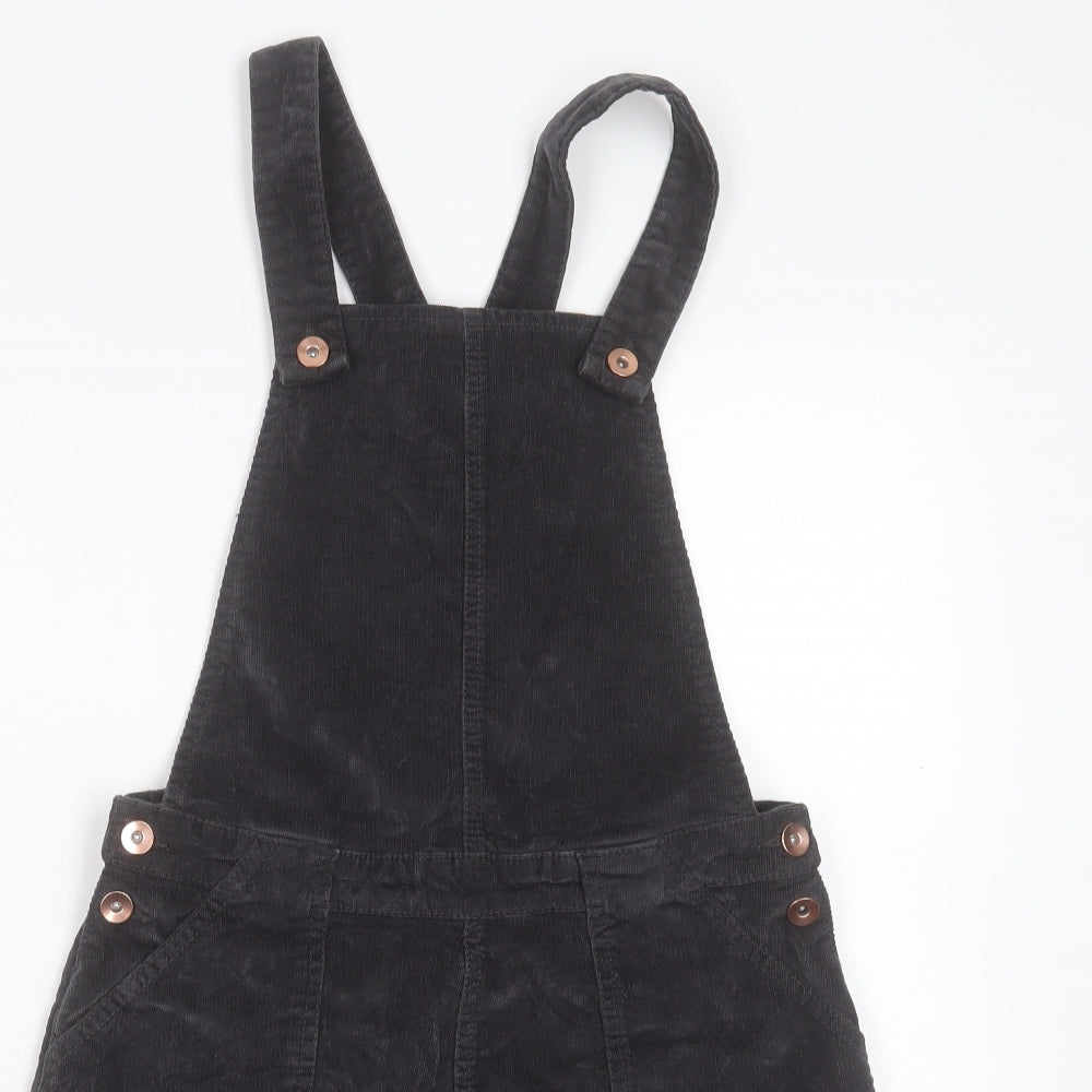 George Girls Grey Cotton Pinafore/Dungaree Dress Size 12-13 Years Square Neck Button