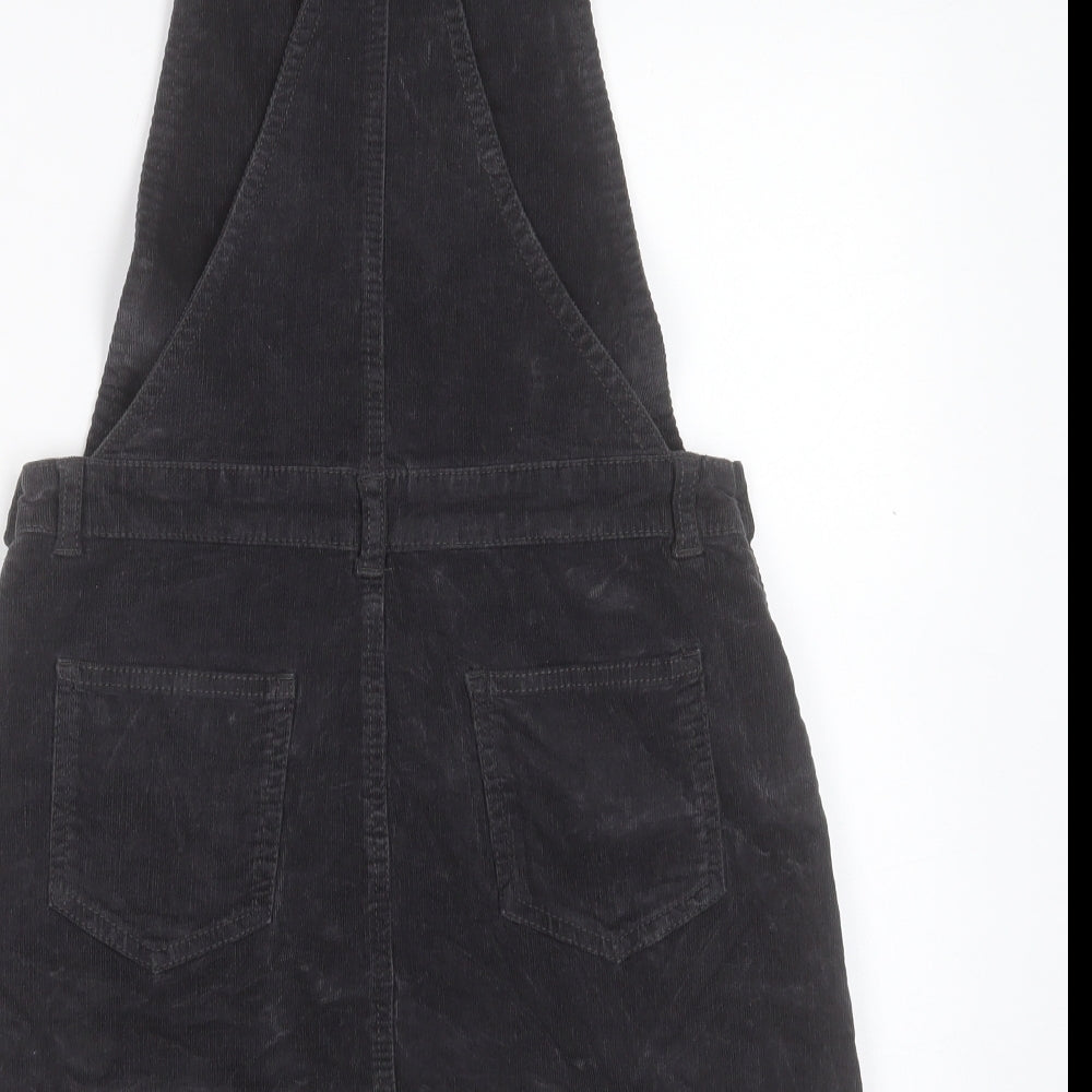 George Girls Grey Cotton Pinafore/Dungaree Dress Size 12-13 Years Square Neck Button