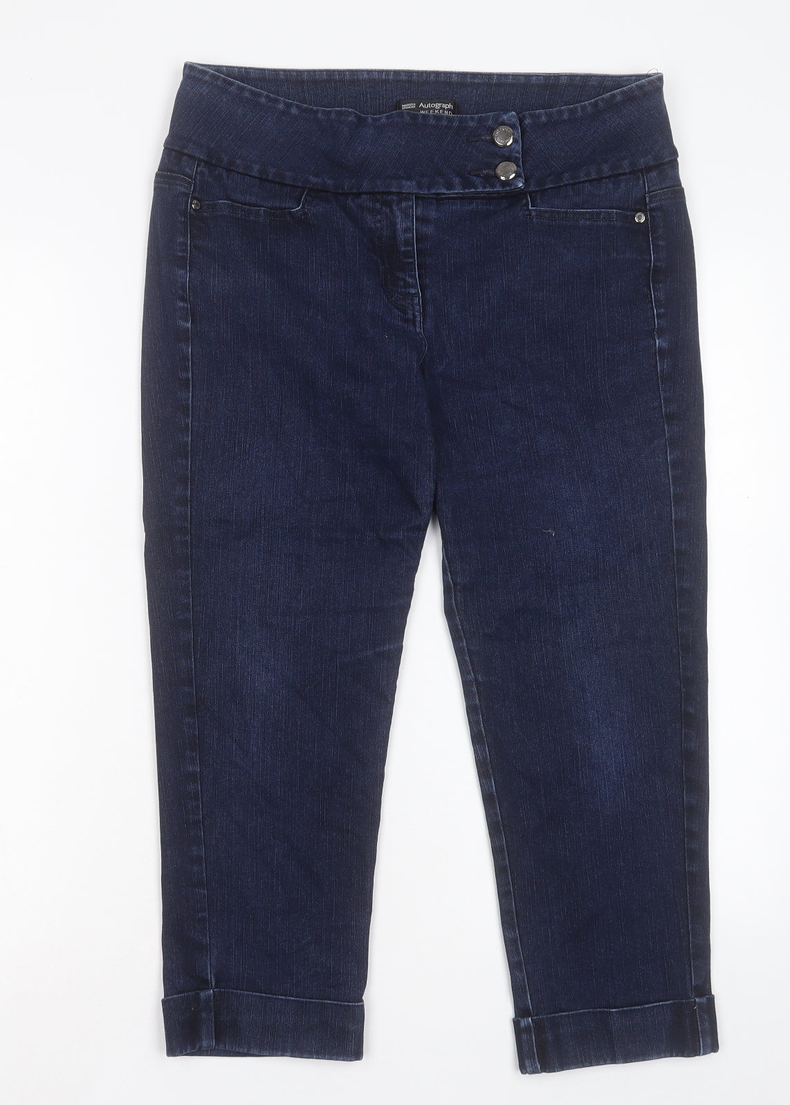 Marks and Spencer Womens Blue Cotton Cropped Jeans Size 14 L22 in Regular Button