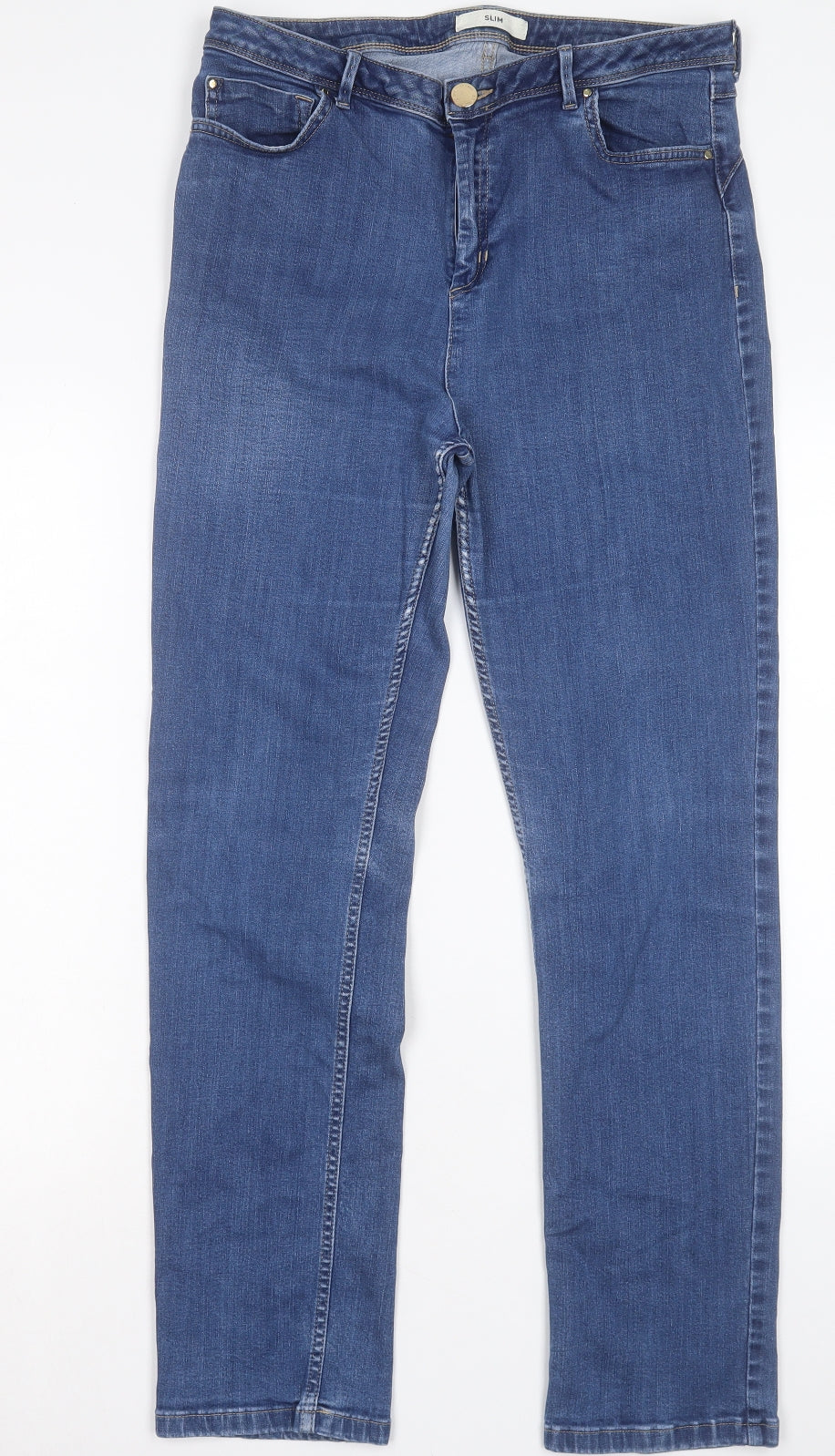 Marks and Spencer Womens Blue Cotton Straight Jeans Size 16 L30 in Slim Button