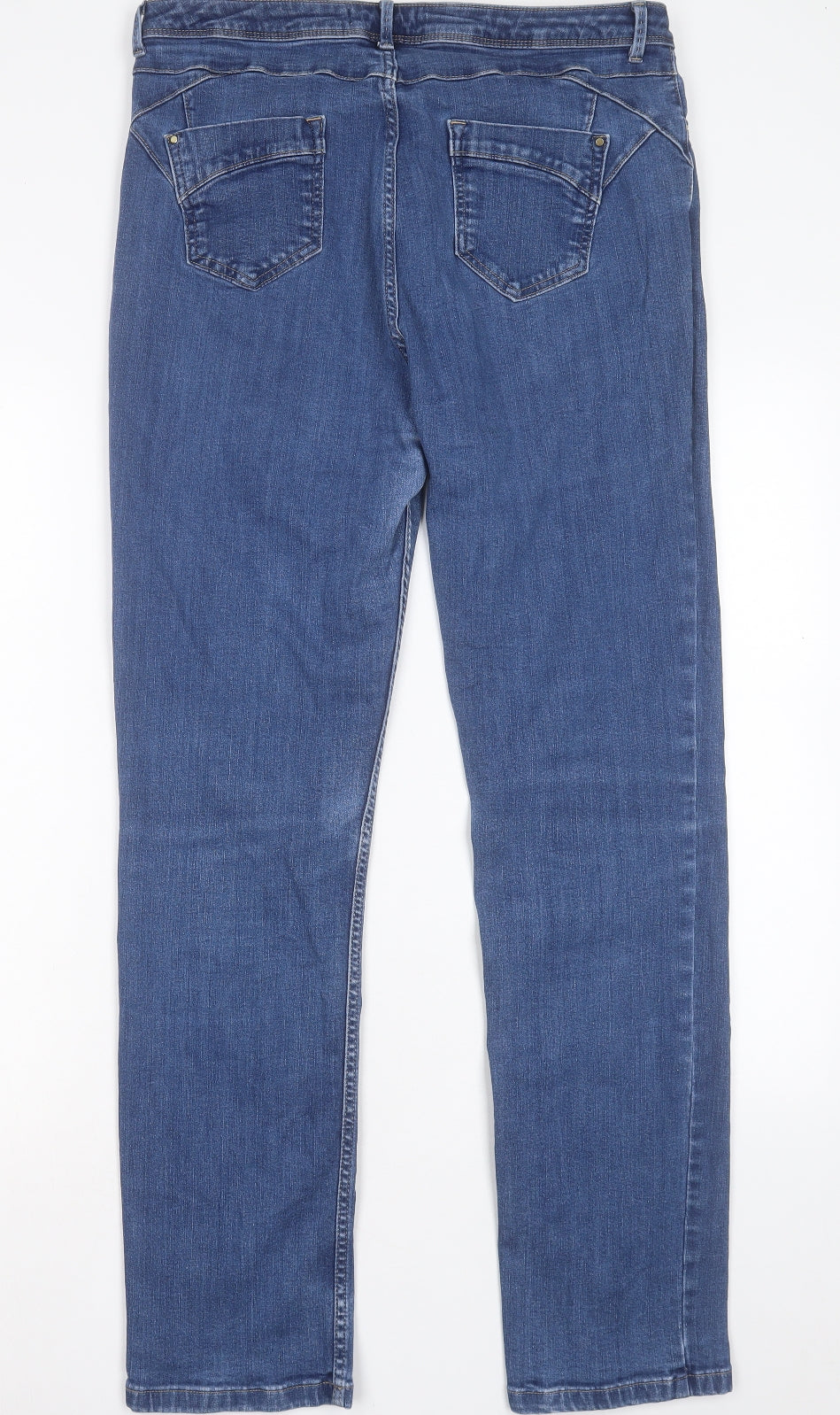 Marks and Spencer Womens Blue Cotton Straight Jeans Size 16 L30 in Slim Button