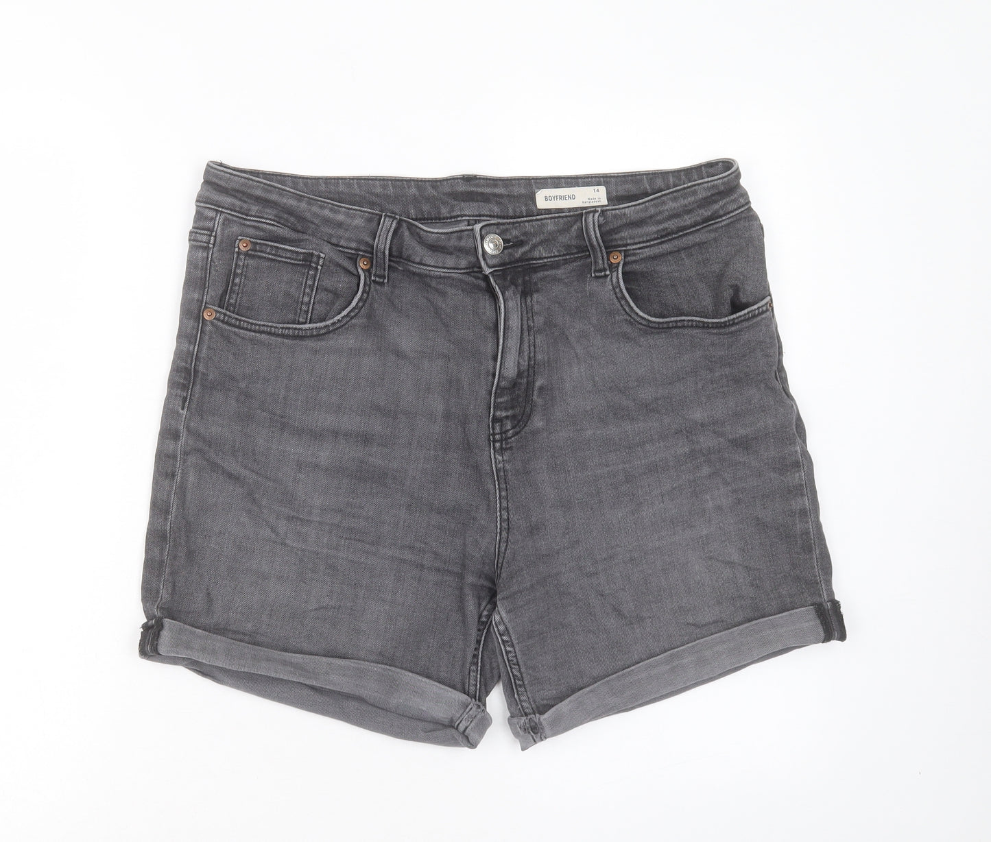 Marks and Spencer Womens Black Cotton Boyfriend Shorts Size 14 L5 in Regular Button