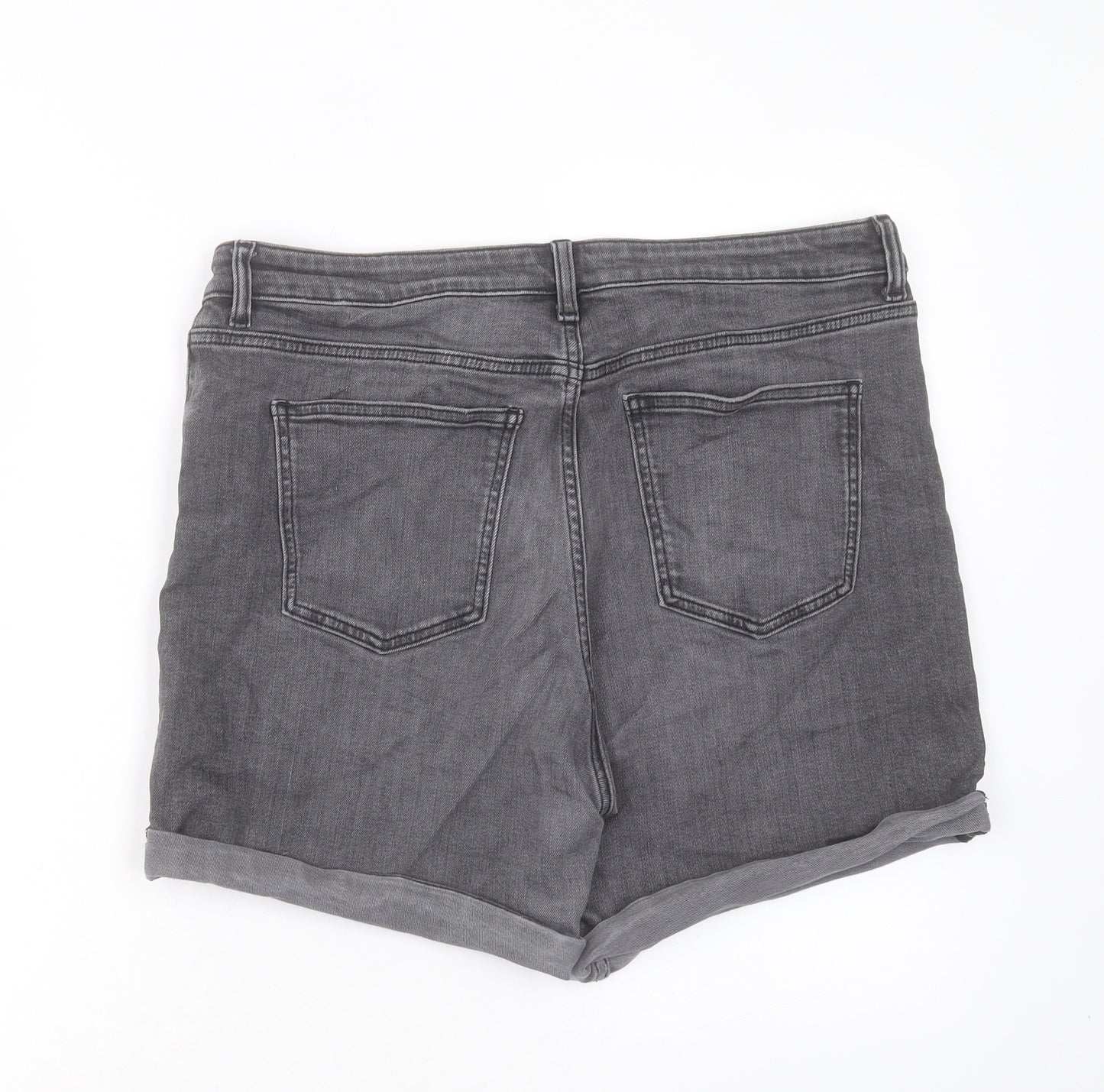 Marks and Spencer Womens Black Cotton Boyfriend Shorts Size 14 L5 in Regular Button