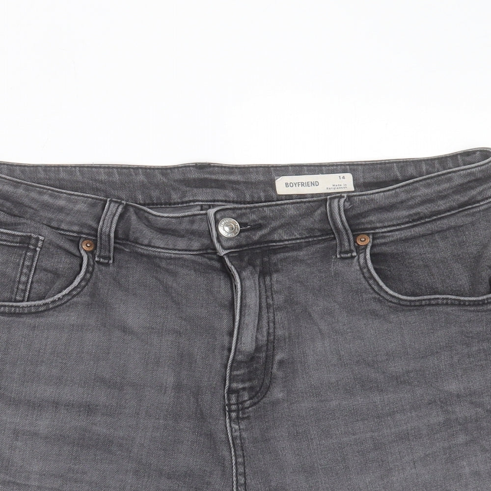 Marks and Spencer Womens Black Cotton Boyfriend Shorts Size 14 L5 in Regular Button