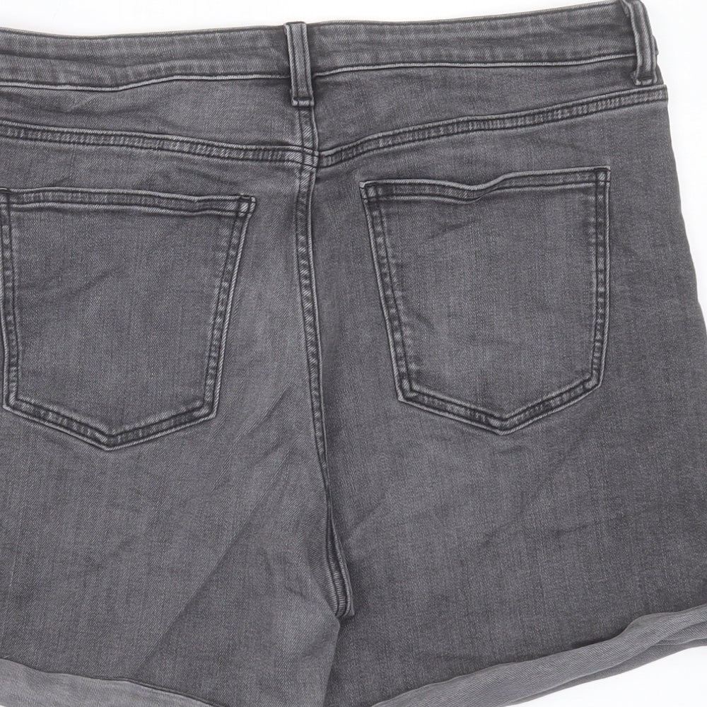 Marks and Spencer Womens Black Cotton Boyfriend Shorts Size 14 L5 in Regular Button