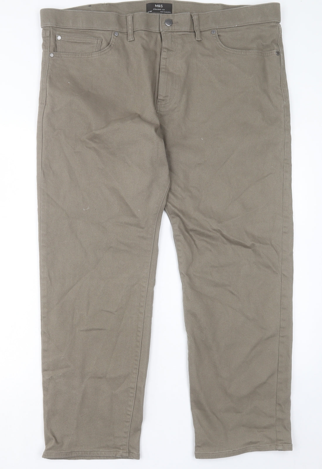 Marks and Spencer Mens Green Cotton Straight Jeans Size 42 in L29 in Regular Button