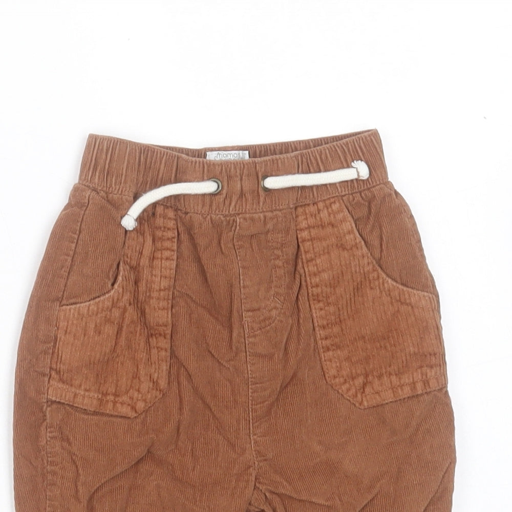 mamas & papas Boys Brown Cotton Capri Trousers Size 6-9 Months Drawstring