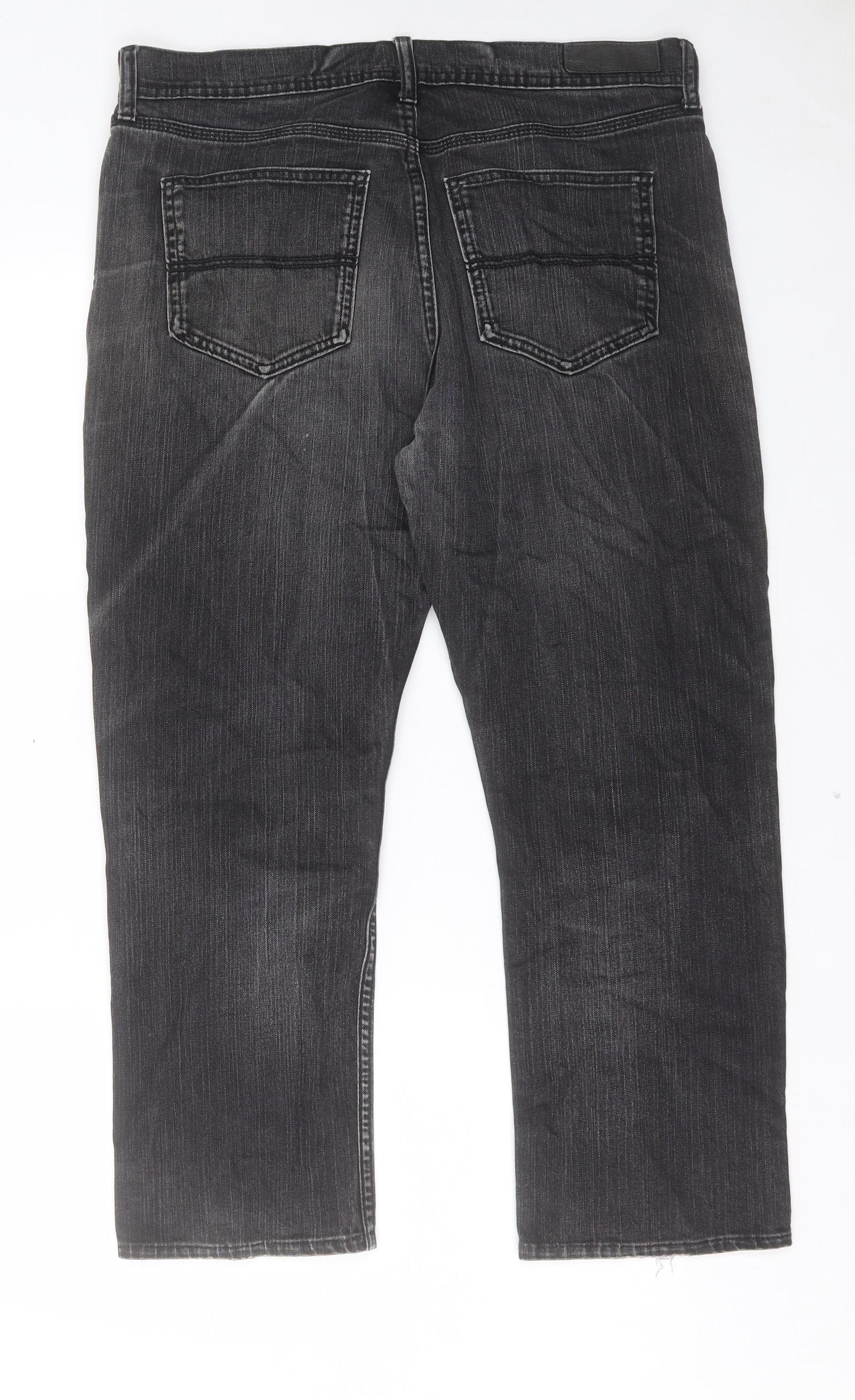 Marks and Spencer Mens Black Cotton Straight Jeans Size 36 in L29 in Regular Button - Short Leg
