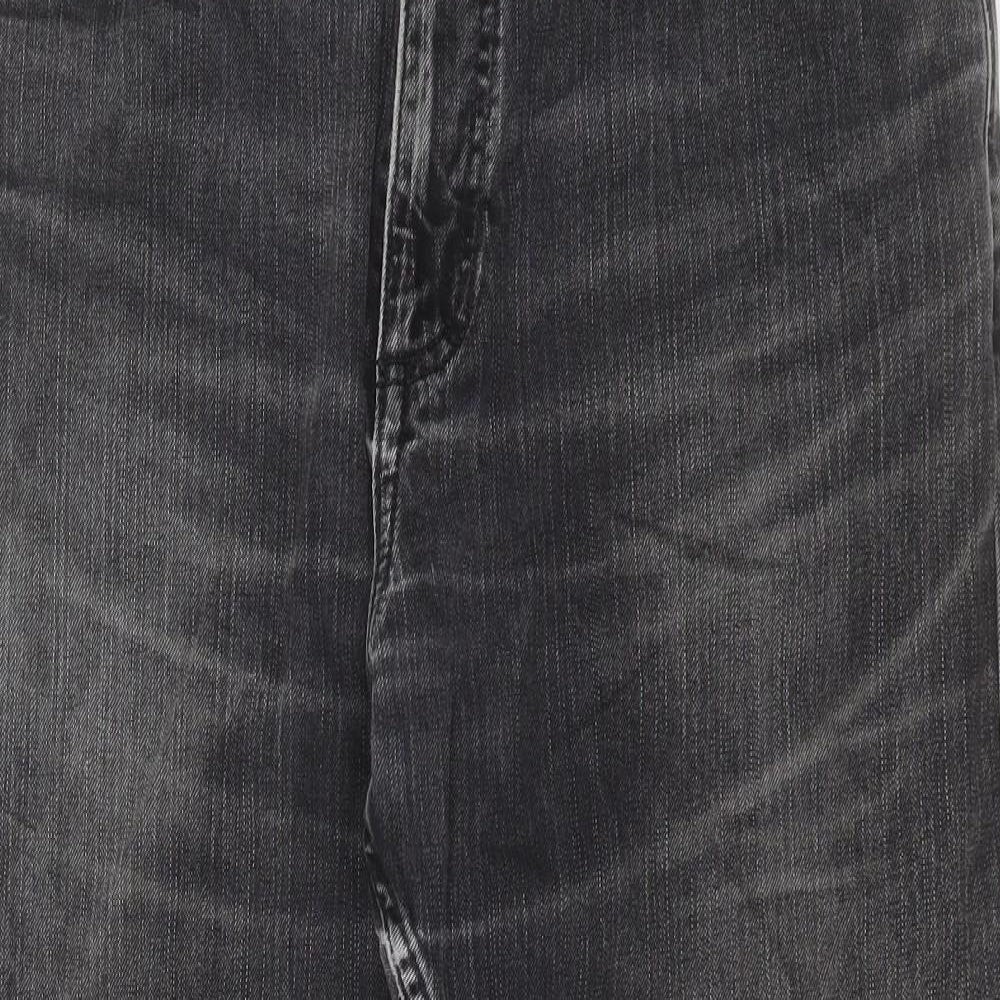 Marks and Spencer Mens Black Cotton Straight Jeans Size 36 in L29 in Regular Button - Short Leg