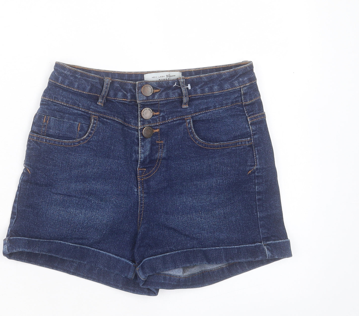 New Look Girls Blue Cotton Boyfriend Shorts Size 12 Years Regular Buckle