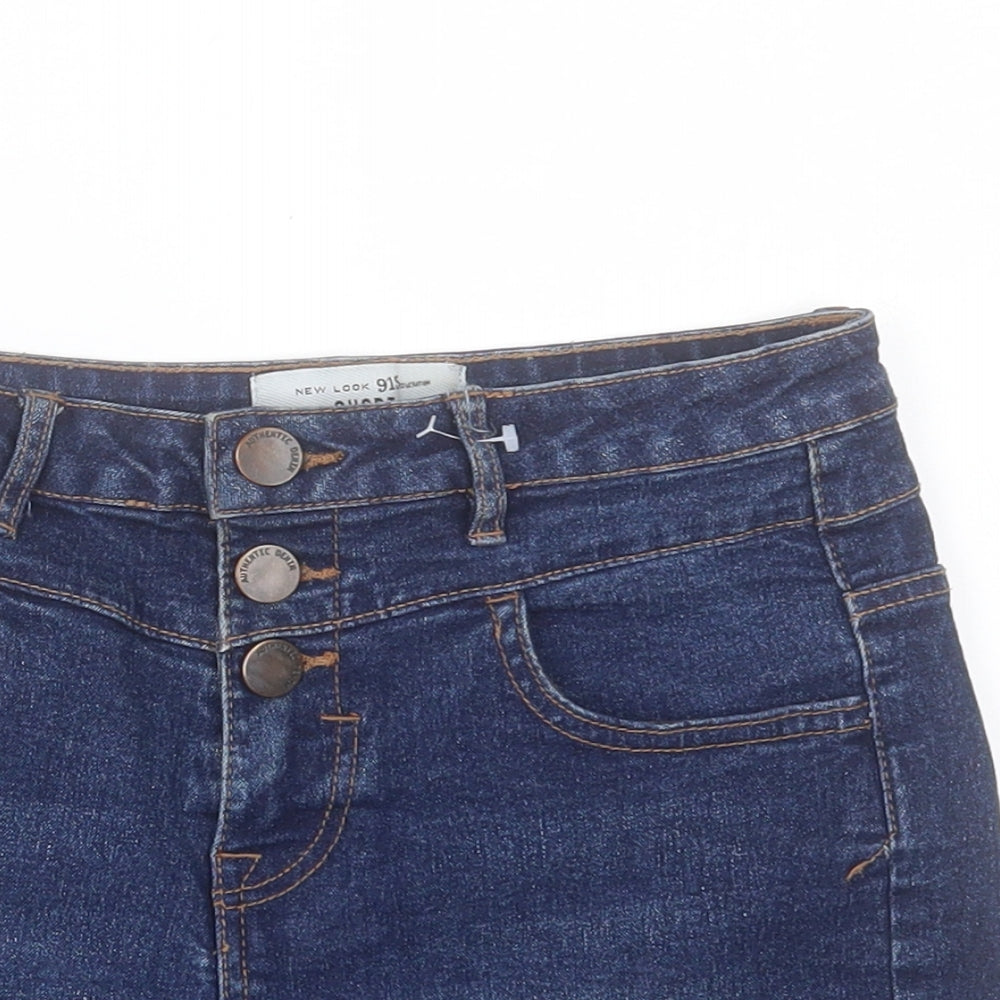 New Look Girls Blue Cotton Boyfriend Shorts Size 12 Years Regular Buckle