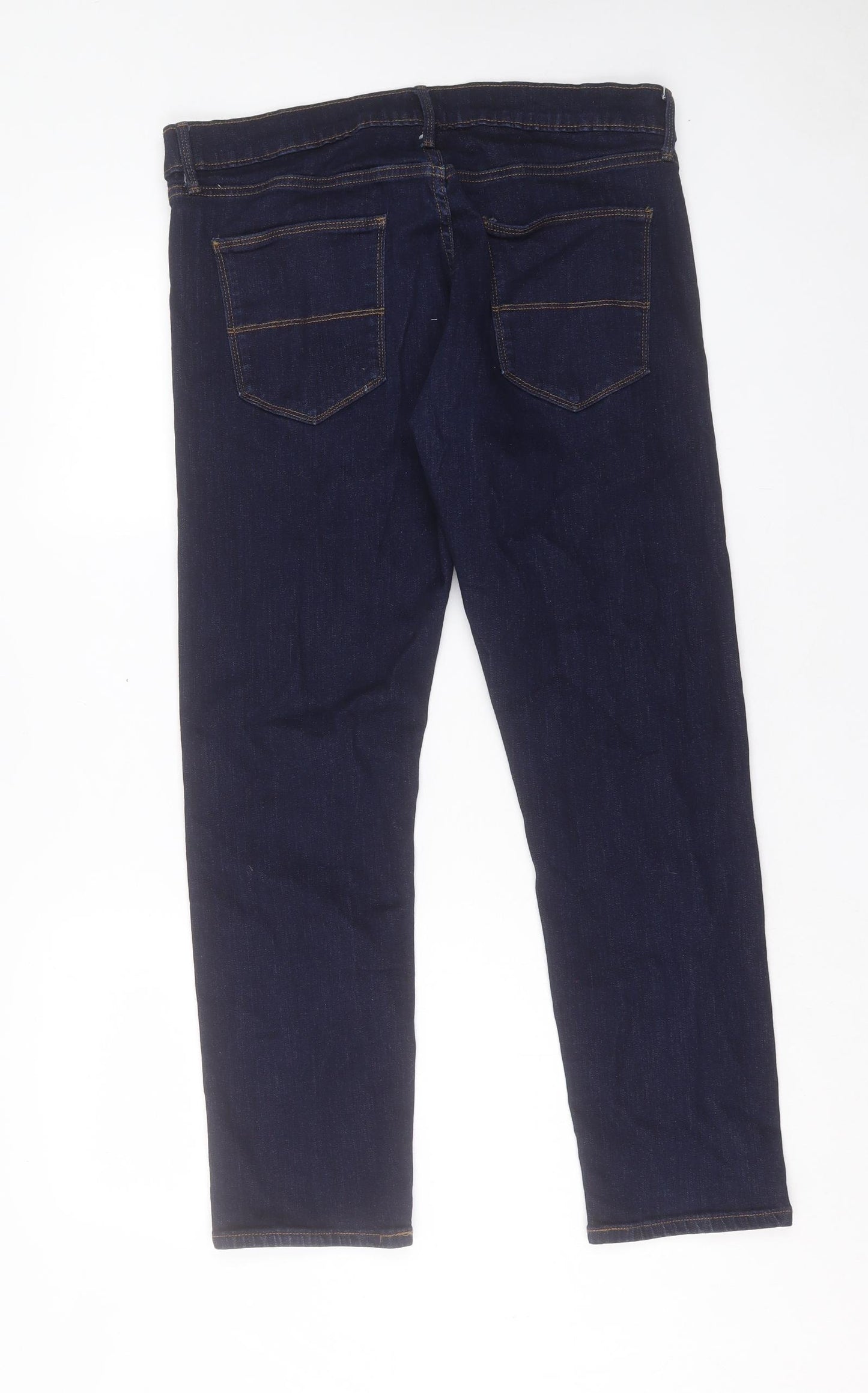 Marks and Spencer Mens Blue Cotton Straight Jeans Size 36 in L29 in Regular Button