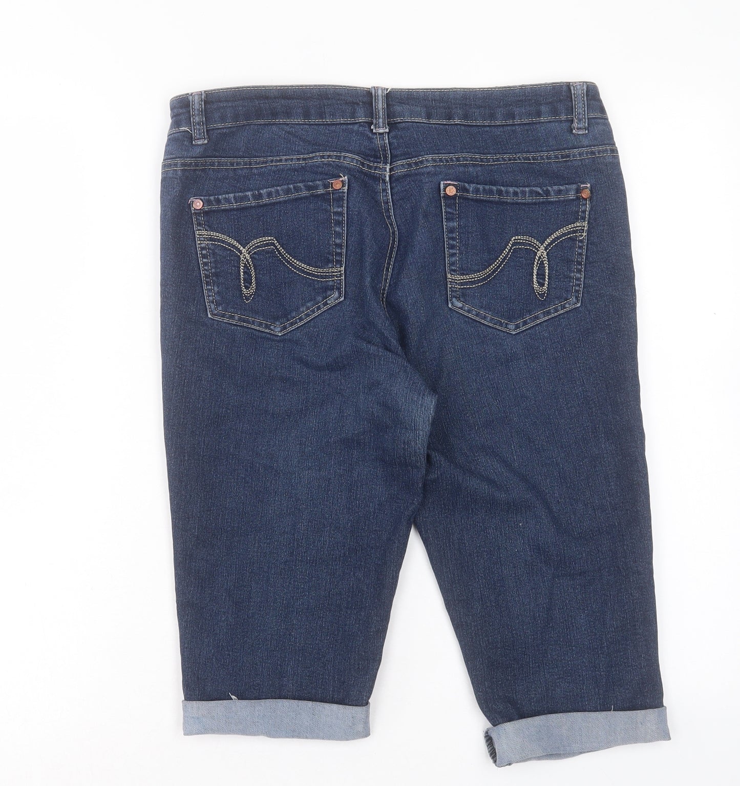 Denim & Co. Womens Blue Cotton Bermuda Shorts Size 12 L14 in Regular Button