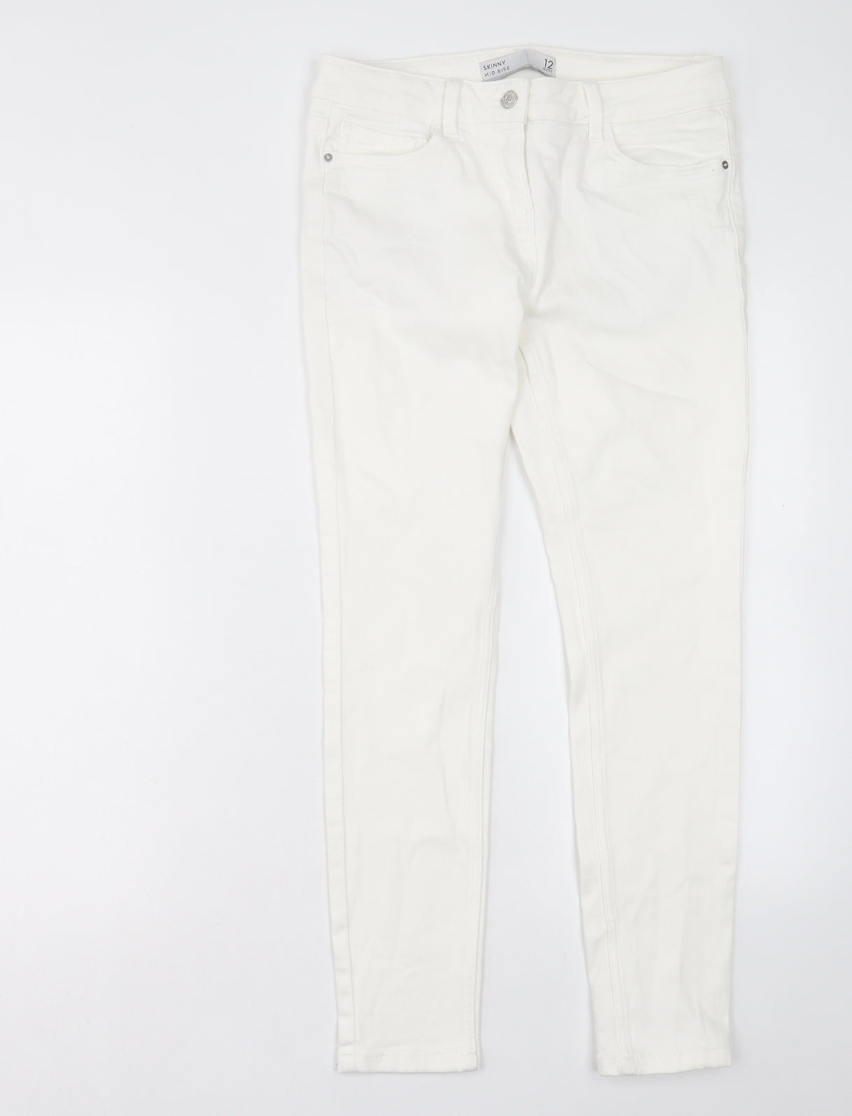 NEXT Womens White Cotton Skinny Jeans Size 12 L27 in Regular Button