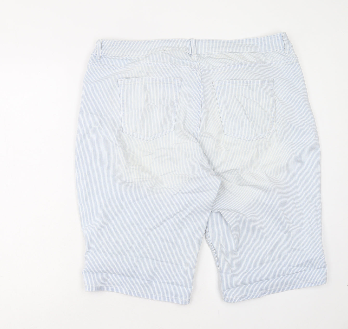 NEXT Womens Black Striped Cotton Bermuda Shorts Size 18 L14 in Regular Button
