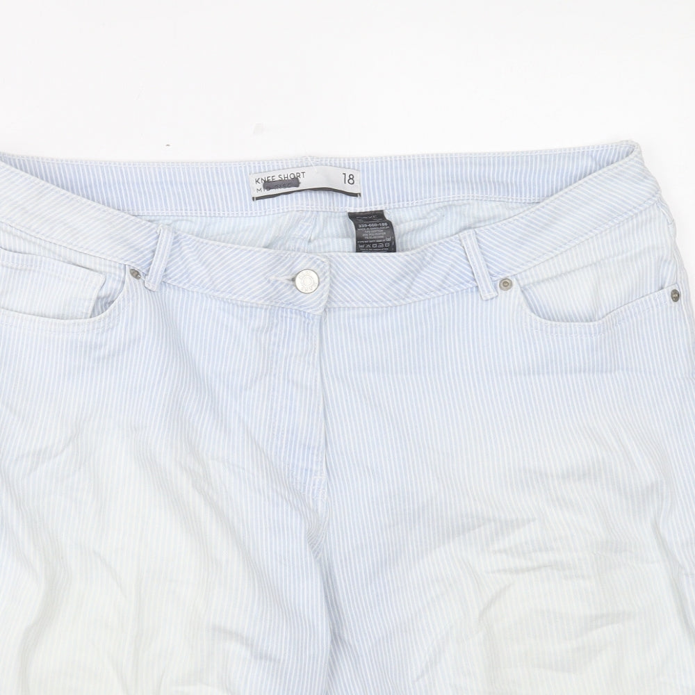 NEXT Womens Black Striped Cotton Bermuda Shorts Size 18 L14 in Regular Button