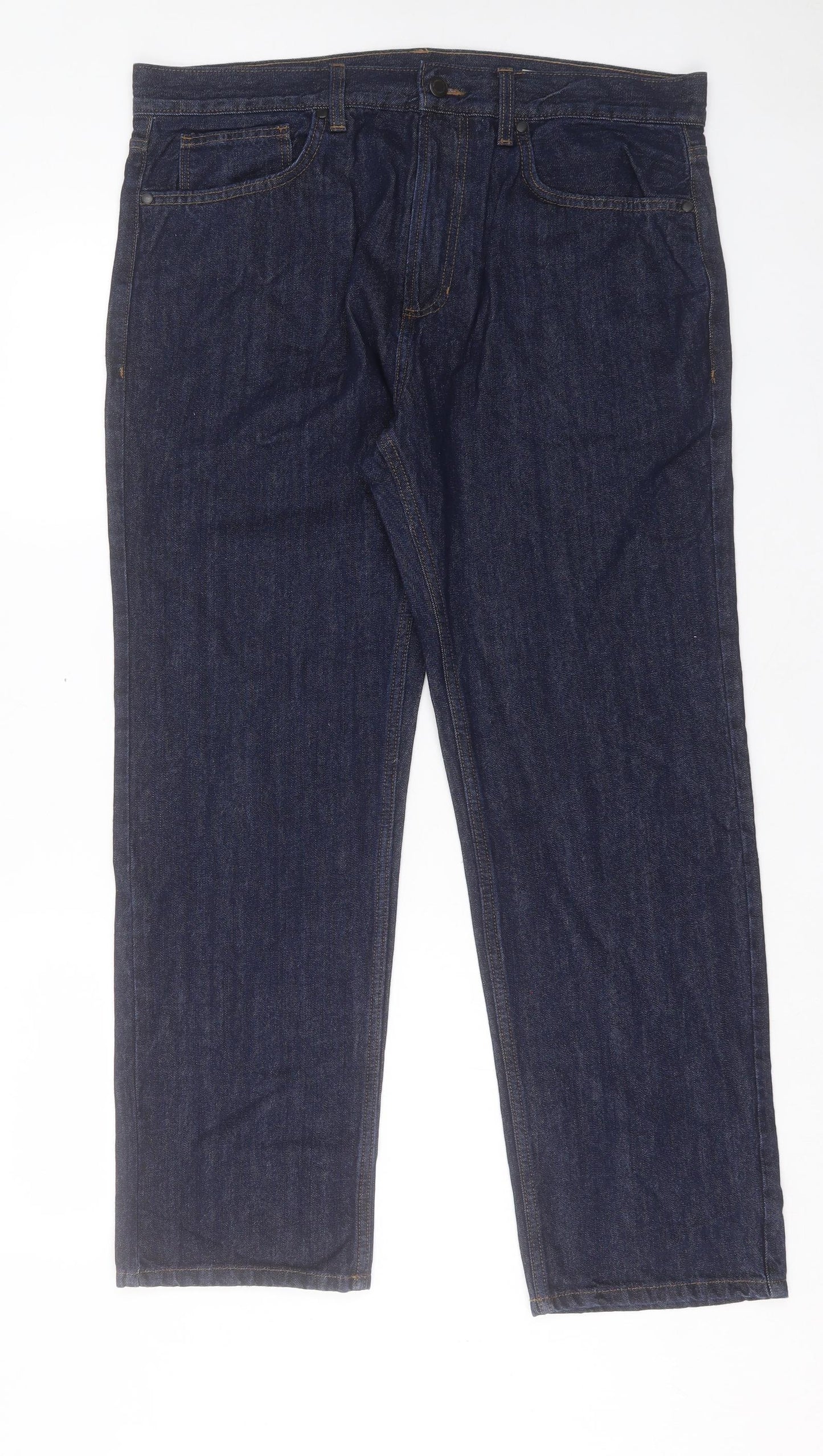 Marks and Spencer Mens Blue Cotton Straight Jeans Size 36 in L29 in Regular Button
