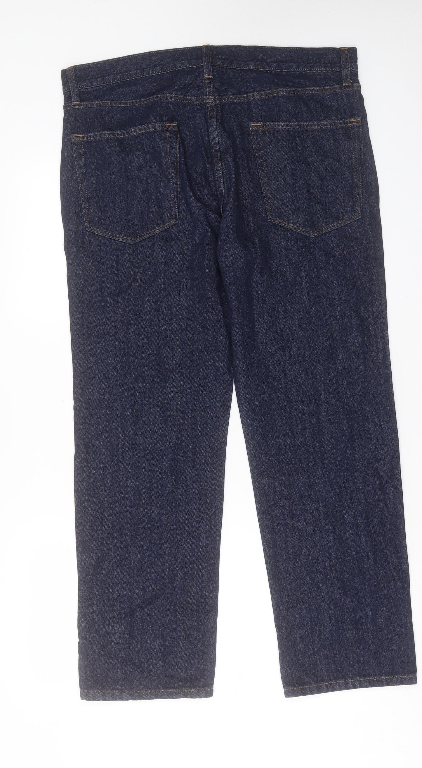 Marks and Spencer Mens Blue Cotton Straight Jeans Size 36 in L29 in Regular Button