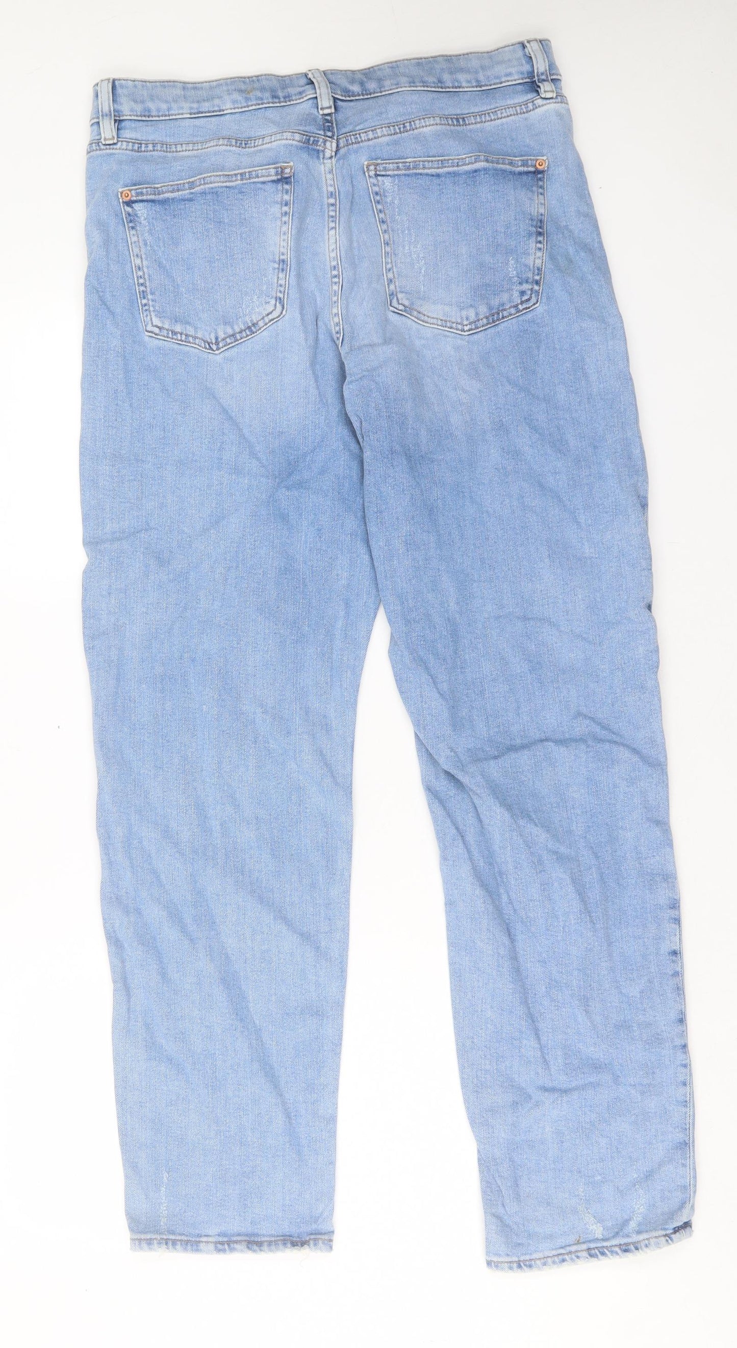 Marks and Spencer Womens Blue Cotton Boyfriend Jeans Size 14 L30 in Regular Button