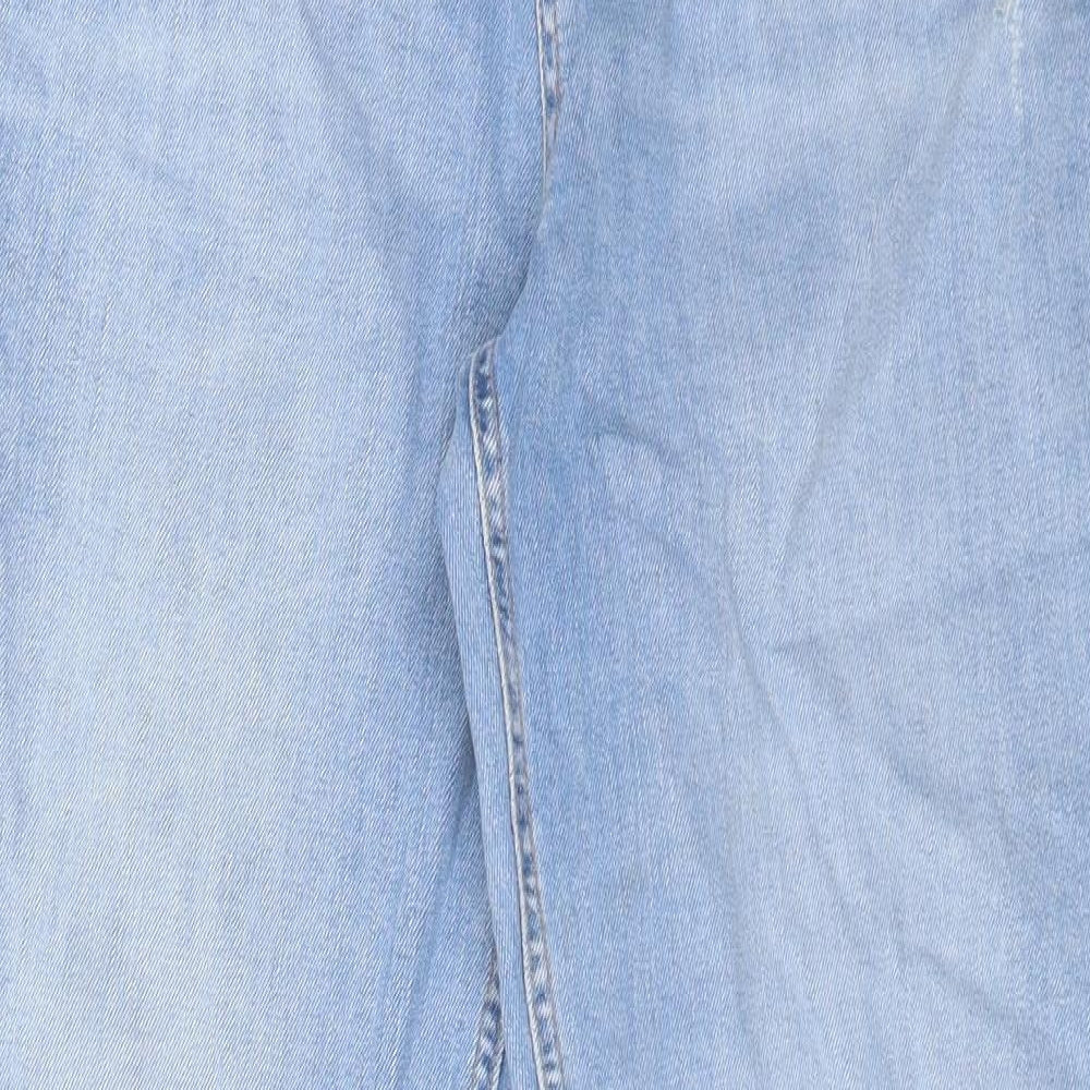 Marks and Spencer Womens Blue Cotton Boyfriend Jeans Size 14 L30 in Regular Button