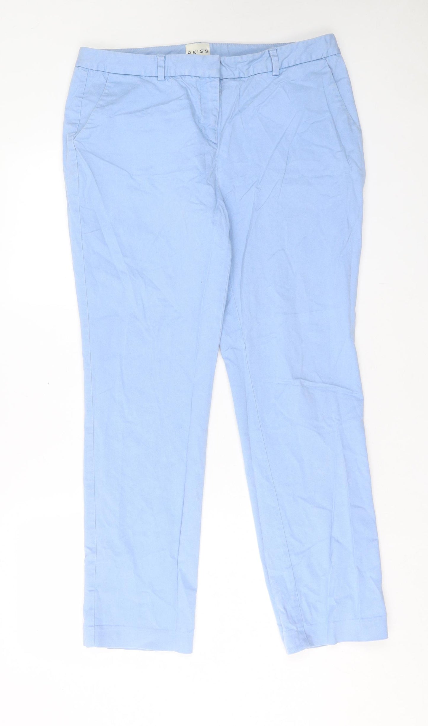 Reiss Womens Blue Cotton Trousers Size 12 L29 in Regular Hook & Eye