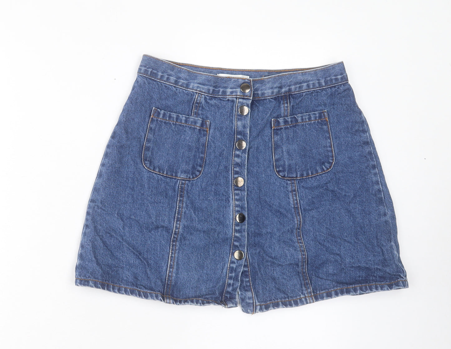 Cooperative Womens Blue Cotton A-Line Skirt Size M Button