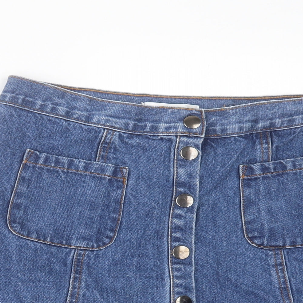 Cooperative Womens Blue Cotton A-Line Skirt Size M Button