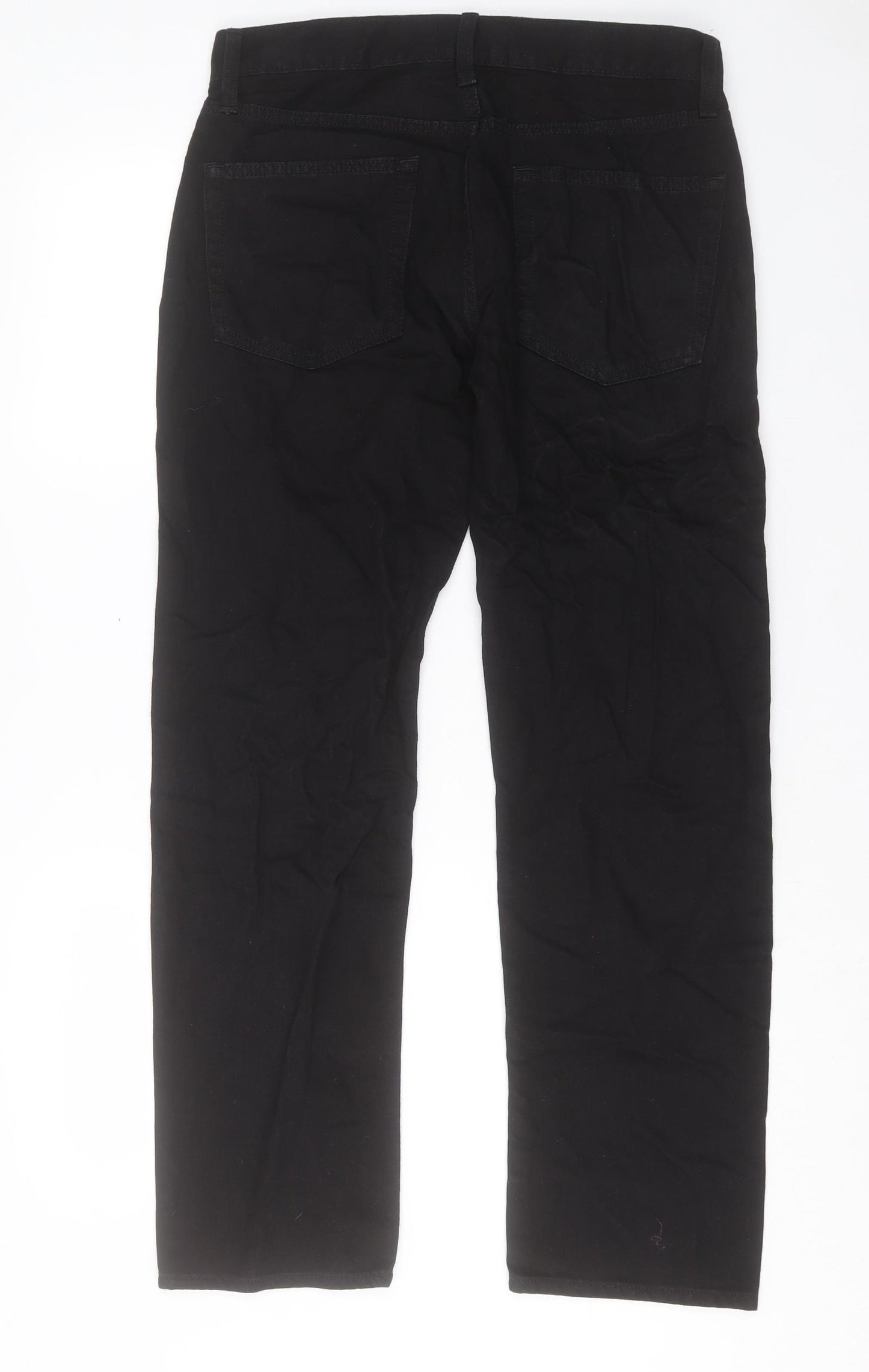 Marks and Spencer Mens Black Cotton Straight Jeans Size 32 in L31 in Regular Button