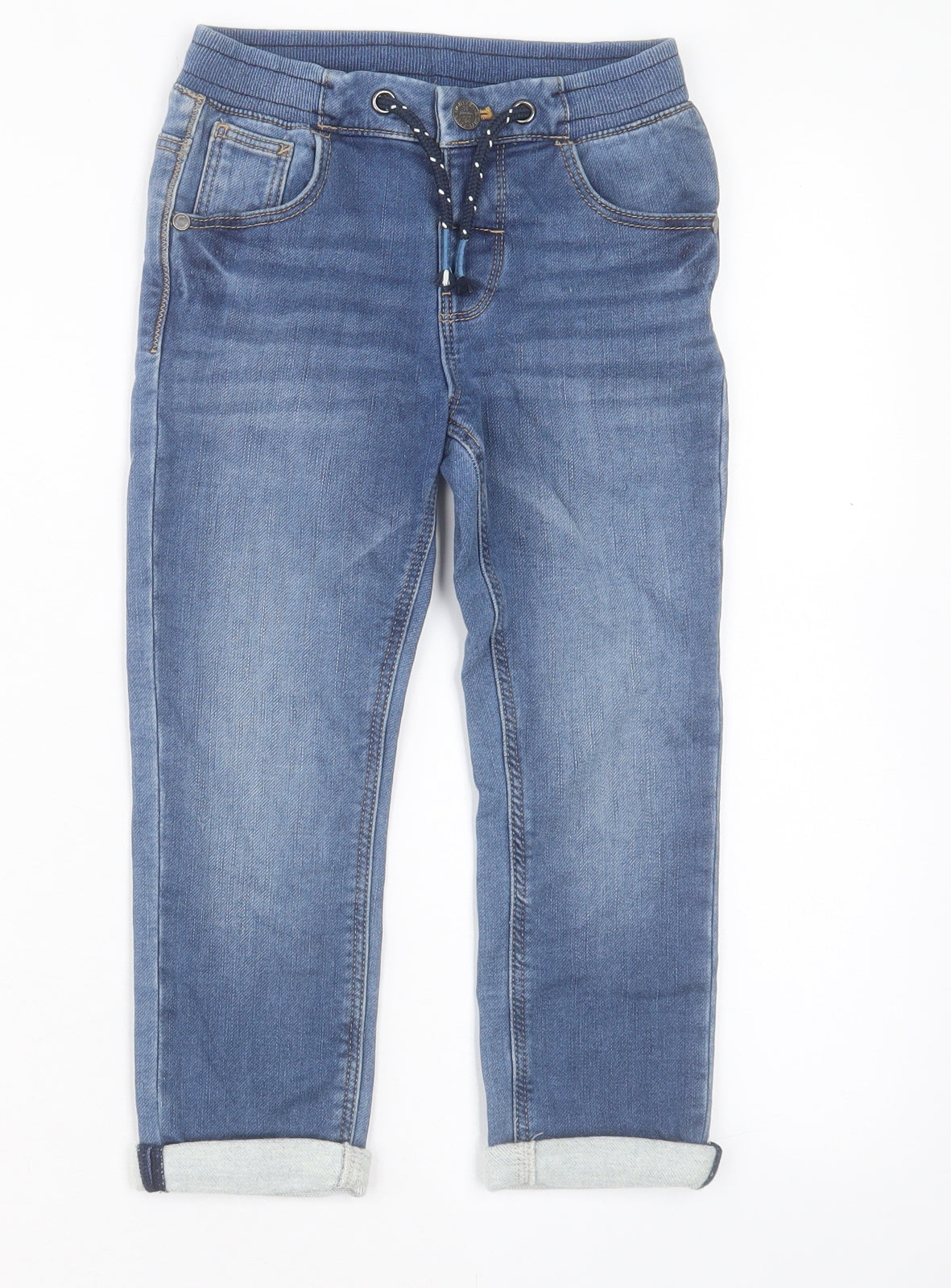 Marks and Spencer Boys Blue Cotton Straight Jeans Size 4-5 Years Regular Drawstring