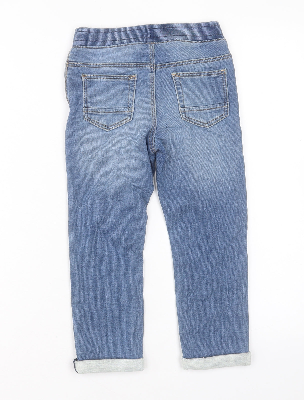 Marks and Spencer Boys Blue Cotton Straight Jeans Size 4-5 Years Regular Drawstring
