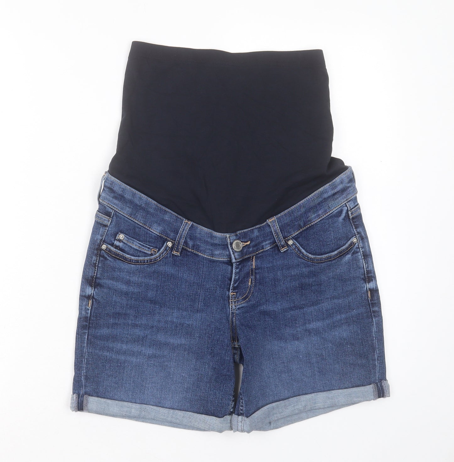 Marks and Spencer Womens Blue Cotton Boyfriend Shorts Size 8 L5 in Regular Button