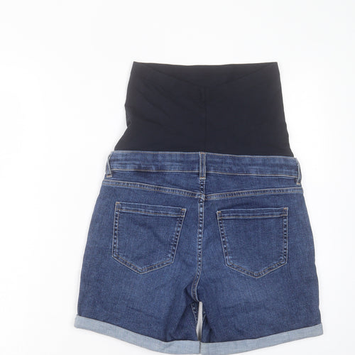 Marks and Spencer Womens Blue Cotton Boyfriend Shorts Size 8 L5 in Regular Button